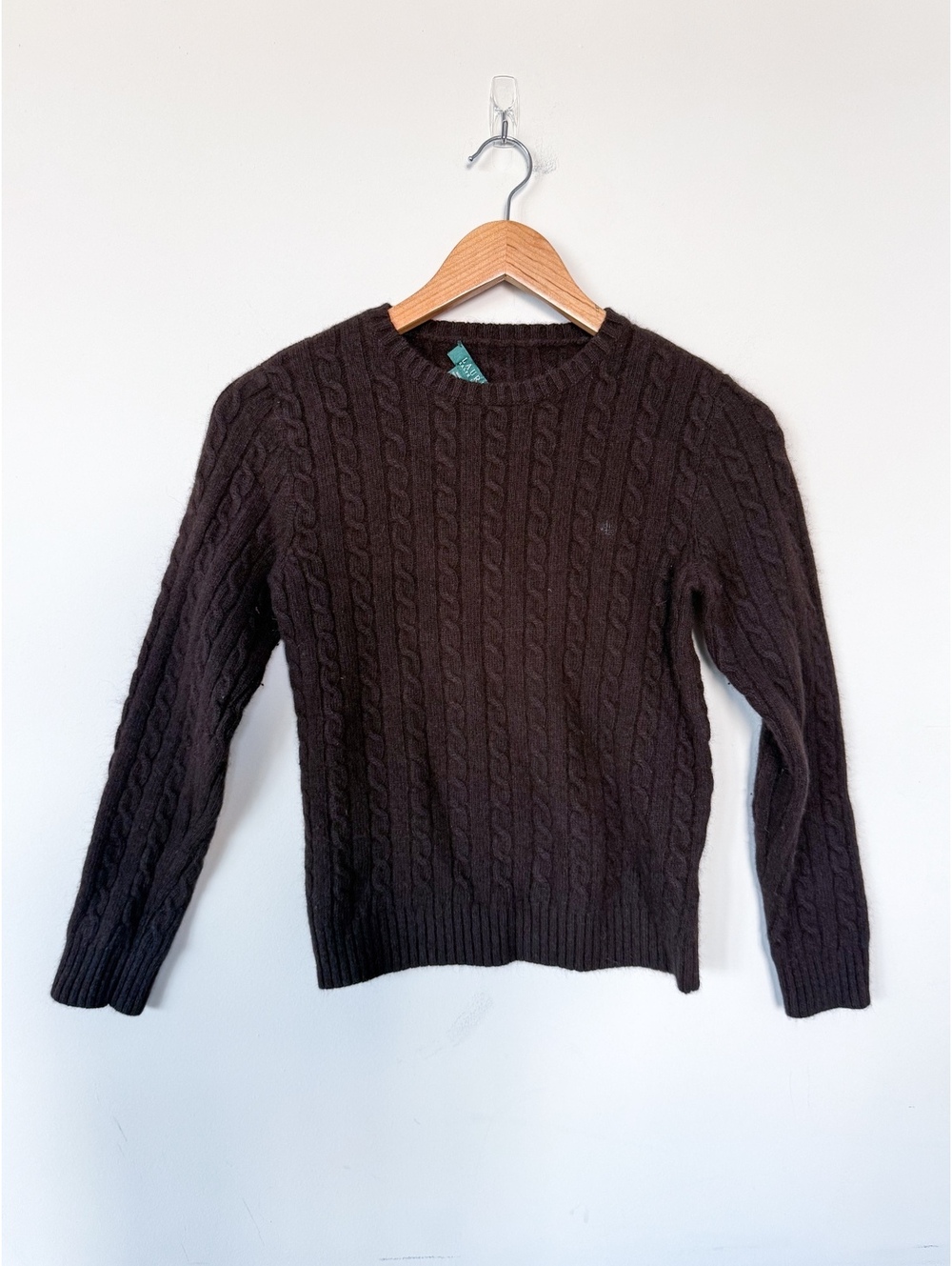 Lauren Ralph Lauren Brown Wool Rabbit Hair Cableknit Long Sleeve Chic Sweater